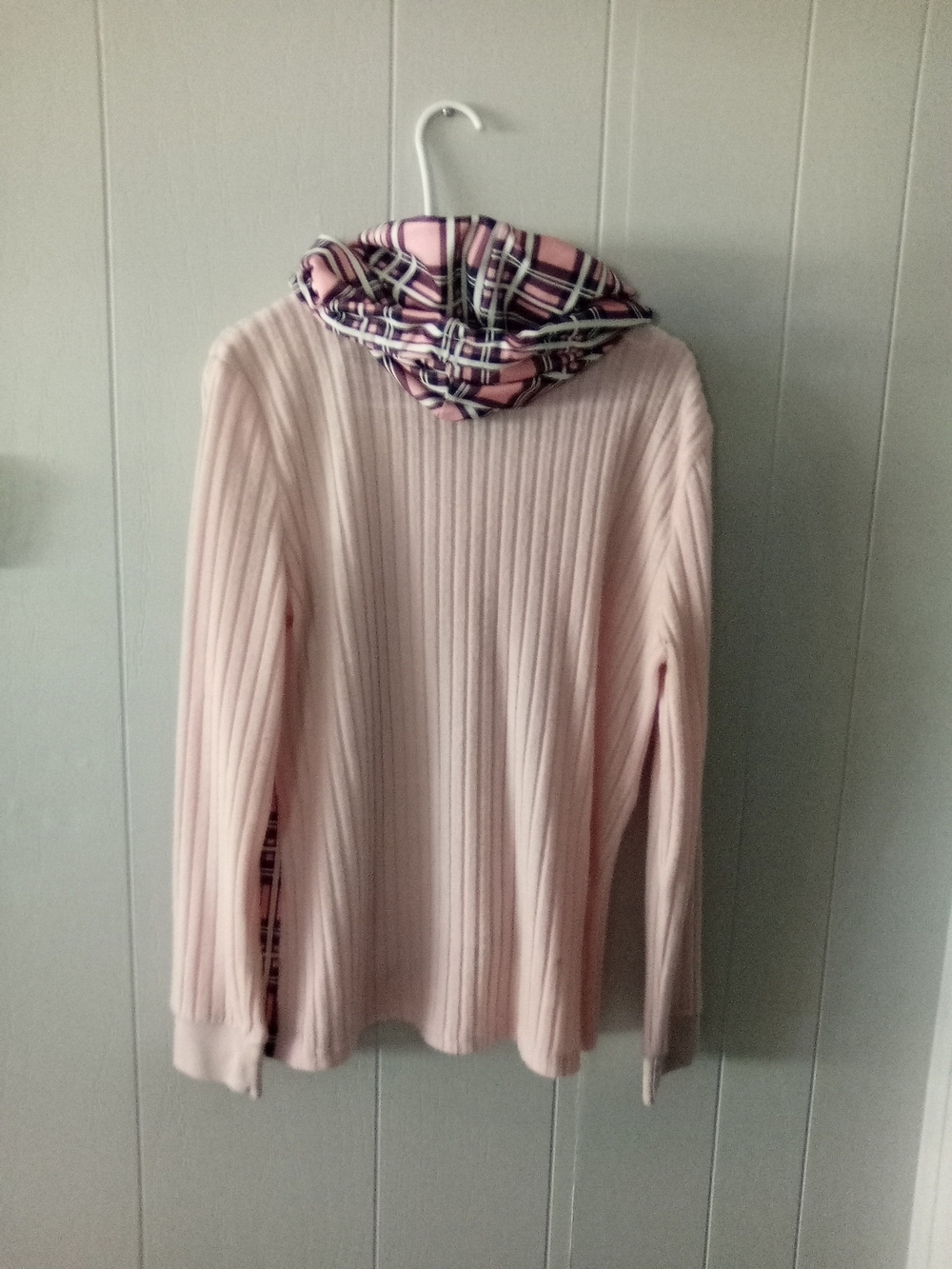 Target Pink Ribbed Hoodie Sweater with Plaid Hood